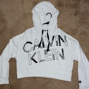White Calvin Klein cropped hoodie